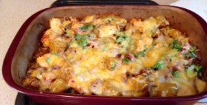 Buffalo Chicken Loaded Potato Casserole